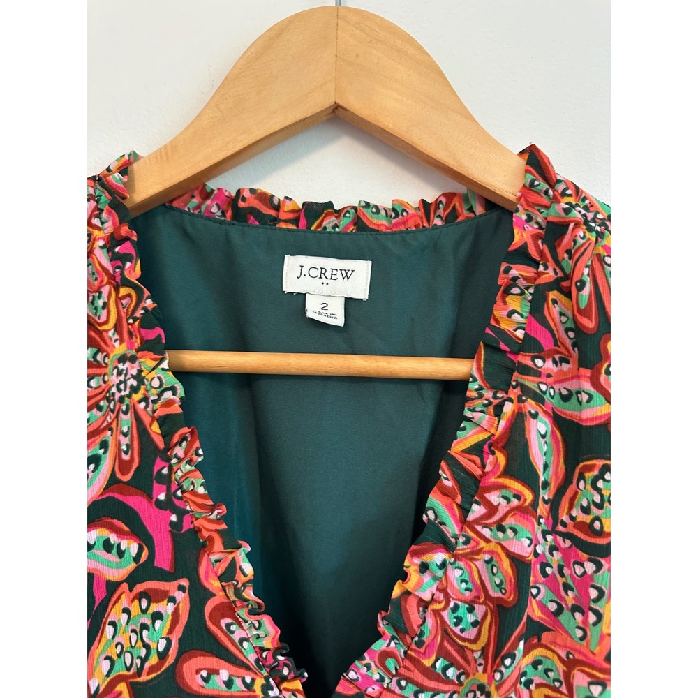 J. Crew Paisley Floral Tiered Ruffle V-Neck Mini Dress | Size 2 - Picture 2 of 7